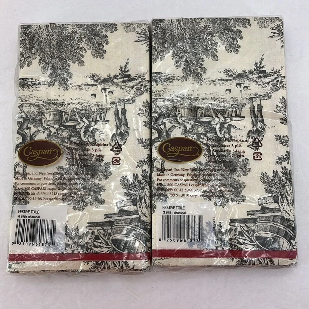 Caspari Festive Toile Charcoal 2 packs of 15 Guest Towel Napkins made in Germany